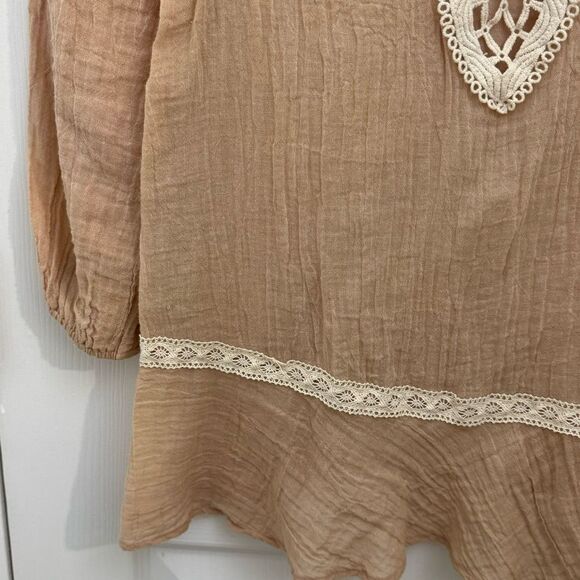 Eberjey Free Spirit Tunic Dress Size Medium Large Peach Crochet Long Sleeve Boho - Picture 3 of 6